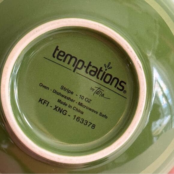 Temptations By Tara 3-Piece Set Nesting Bowls Dark Sleek Green Striped Ceramic - Picture 7 of 11
